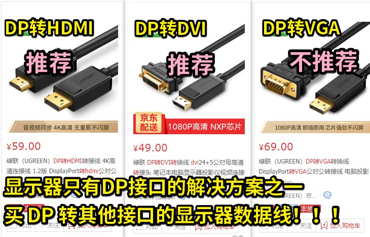 06 顯示器只有DP接口的解決方案之一 ，買DP轉(zhuǎn)其他接口的數(shù)據(jù)線.jpg